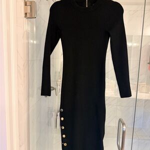 Alice + Olivia Black Long Sleeve Dress with Gold Buttons